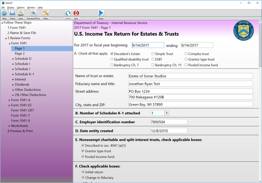 U.S. Estate & Trust Income Tax (1041)